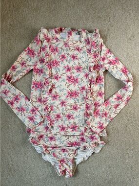 Louise Misha Girls' Floral Long-Sleeve 2-piece Rashguard Swimsuit 12y